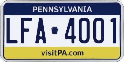 PA license plate LFA4001