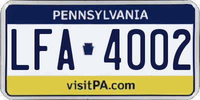 PA license plate LFA4002