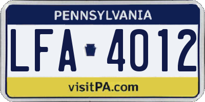 PA license plate LFA4012