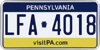 PA license plate LFA4018