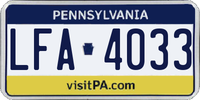 PA license plate LFA4033