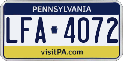 PA license plate LFA4072