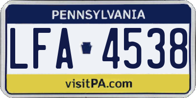 PA license plate LFA4538
