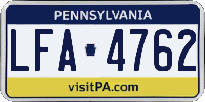 PA license plate LFA4762