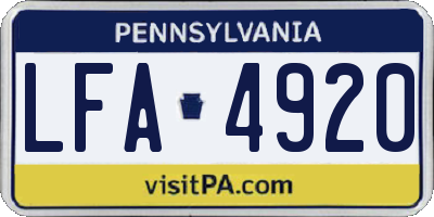 PA license plate LFA4920