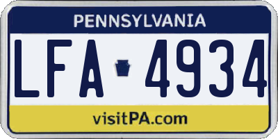 PA license plate LFA4934