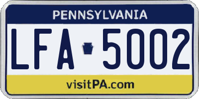 PA license plate LFA5002