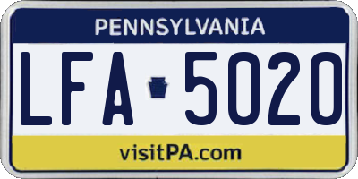 PA license plate LFA5020
