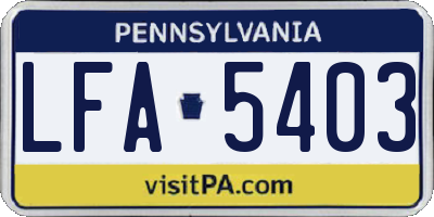 PA license plate LFA5403