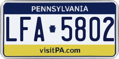 PA license plate LFA5802