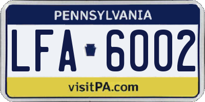 PA license plate LFA6002