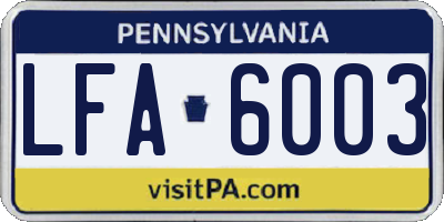 PA license plate LFA6003