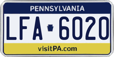 PA license plate LFA6020