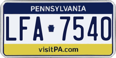 PA license plate LFA7540