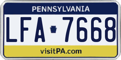 PA license plate LFA7668