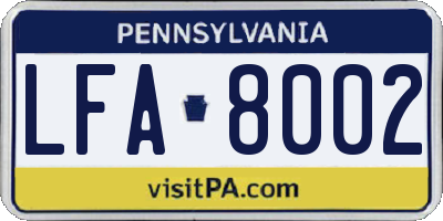 PA license plate LFA8002