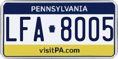PA license plate LFA8005