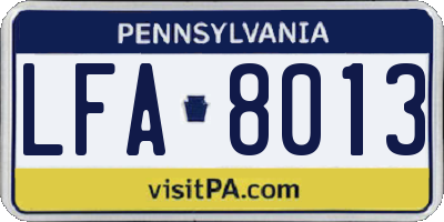 PA license plate LFA8013