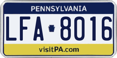 PA license plate LFA8016