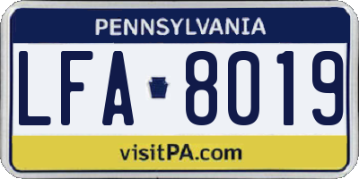 PA license plate LFA8019