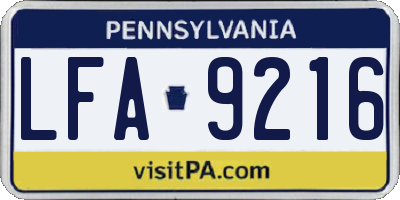 PA license plate LFA9216