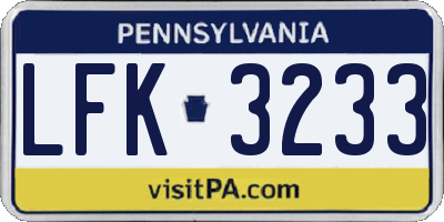 PA license plate LFK3233