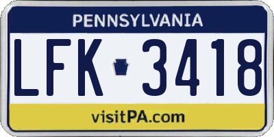 PA license plate LFK3418