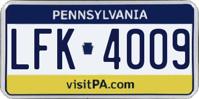PA license plate LFK4009