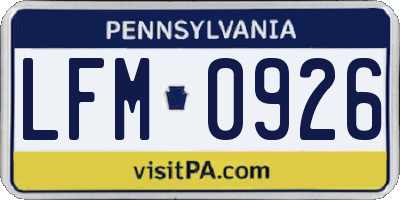 PA license plate LFM0926
