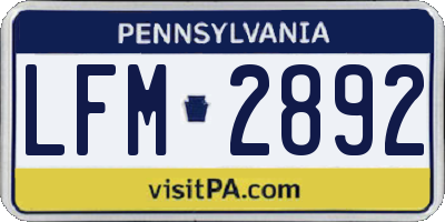 PA license plate LFM2892