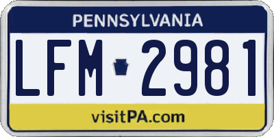 PA license plate LFM2981