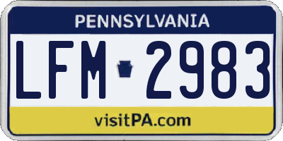 PA license plate LFM2983