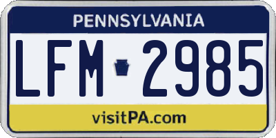 PA license plate LFM2985