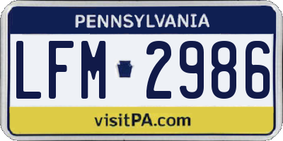 PA license plate LFM2986