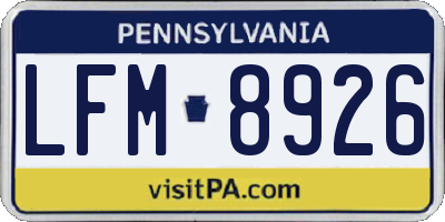 PA license plate LFM8926