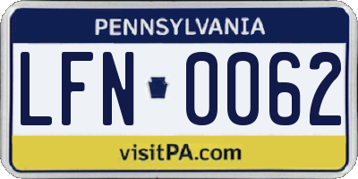 PA license plate LFN0062