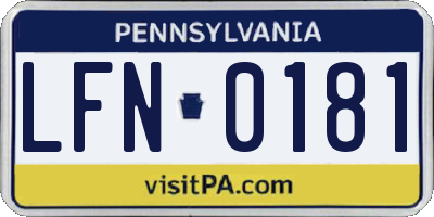 PA license plate LFN0181