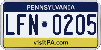PA license plate LFN0205
