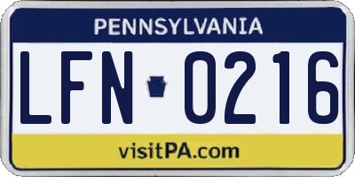 PA license plate LFN0216