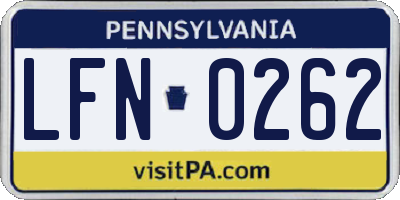 PA license plate LFN0262