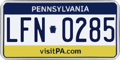PA license plate LFN0285