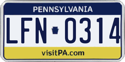 PA license plate LFN0314