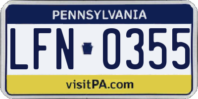 PA license plate LFN0355