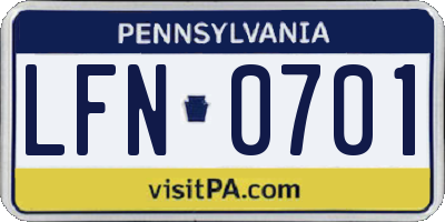 PA license plate LFN0701