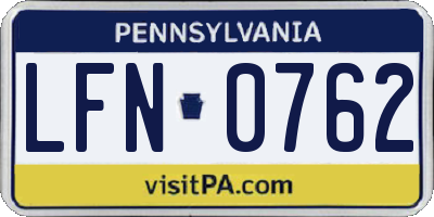 PA license plate LFN0762