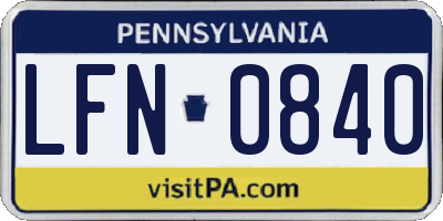 PA license plate LFN0840