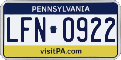 PA license plate LFN0922