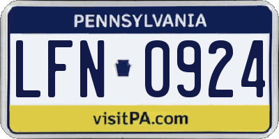 PA license plate LFN0924