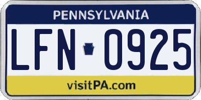 PA license plate LFN0925