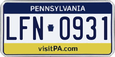 PA license plate LFN0931